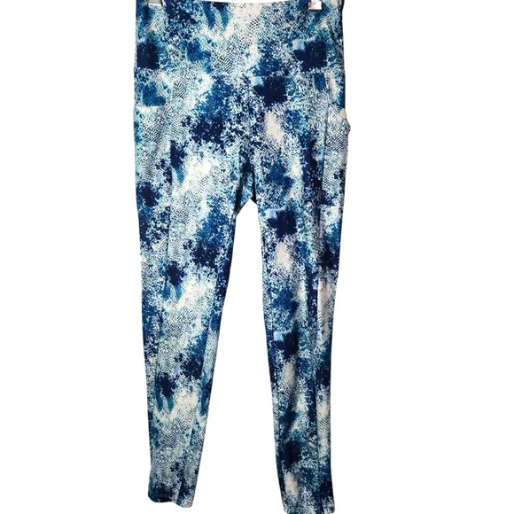 Bally Total Fitness Blue Patterned High Rise Pocket Work Out Leggings. L - Picture 2 of 7